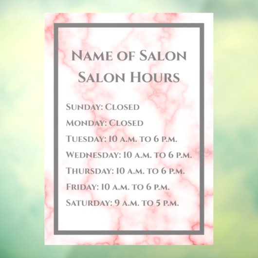 サロン営業時間 フェイクピンク大理石 ビジネス テンプレート ウィンドウサイン (シート3)
