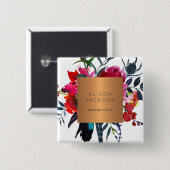 サロン従業員の銅メタリックウォーターカラーブーケ 缶バッジ (正面&裏面)