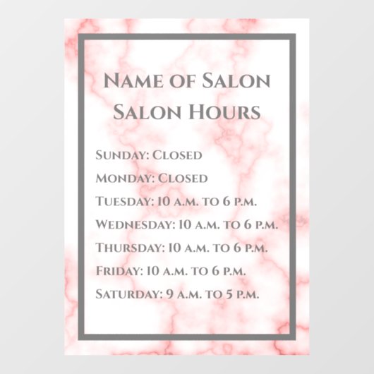 サロン時間フェイクピンクマーブルビジネステンプレート ウィンドウサイン (シート)