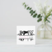 サロン理容師ビジネスロゴスクリプトバーコード スクエア名刺 (スタンド正面)