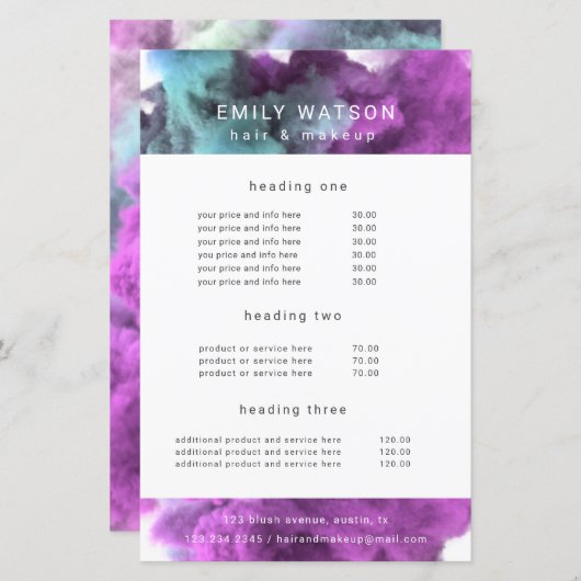 サロン紫色の煙エフェクトの価格表 (正面/裏面)