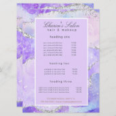 サロン紫色の銀酸グリッター価格カード メニュー (正面/裏面)