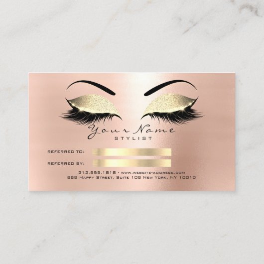 サロン紹介カードグリッター金ゴールドバラピンクの点滅 紹介カード (裏面)