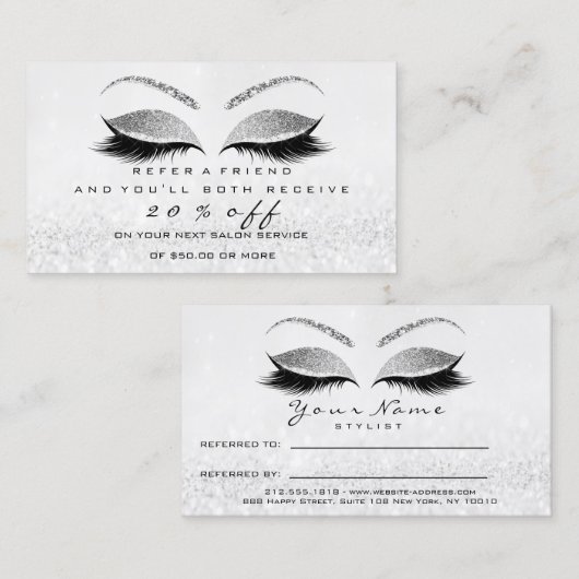 サロン紹介カードシルバーメイクアップまぶし拡張 紹介カード (正面/裏面)