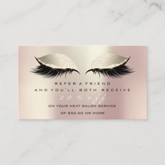 サロン紹介カードピンクのメイクアップまぶしアイボリー 紹介カード (正面)