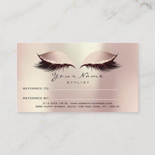 サロン紹介カードピンクのメイクアップまぶし赤面 紹介カード (裏面)