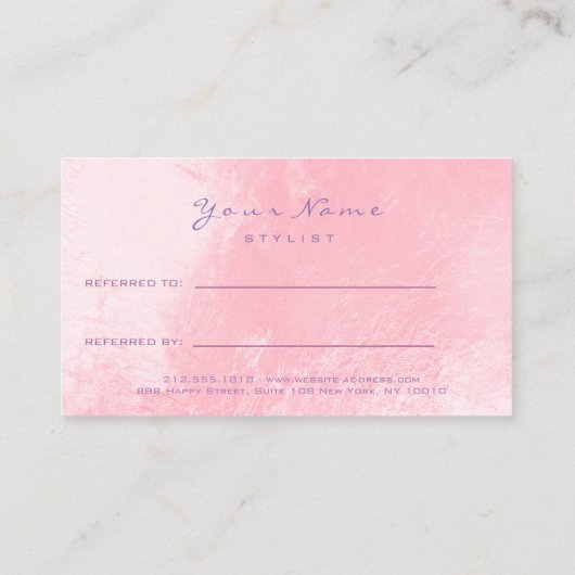 サロン紹介カードピンクの化粧まぶし美容師 紹介カード (裏面)
