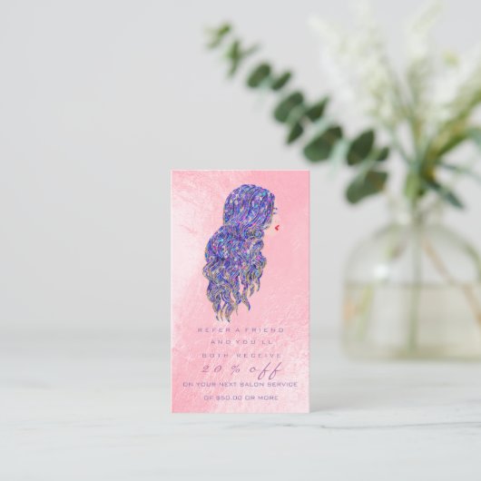 サロン紹介カードピンクの化粧まぶし美容師 紹介カード (スタンド正面)