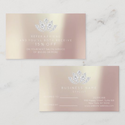 サロン紹介カードピンクローズダイヤモンドロータスホワイト 紹介カード (正面/裏面)