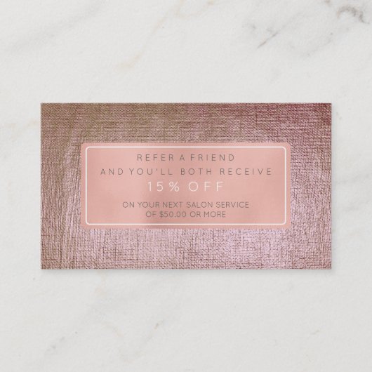 サロン紹介カードピンク金ゴールドバラブラシ金属 紹介カード (正面)