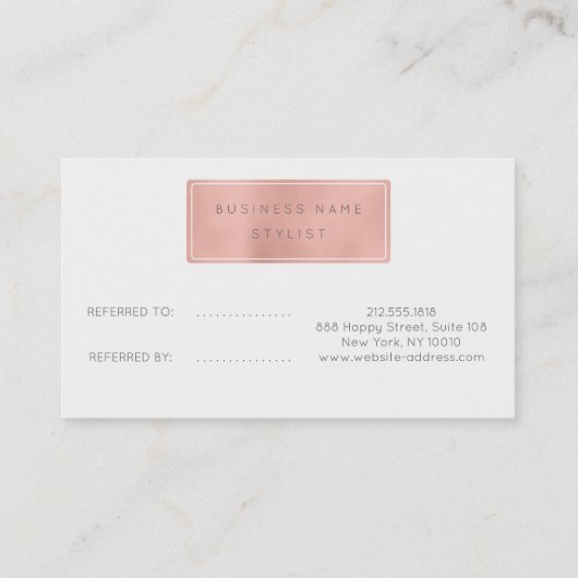 サロン紹介カードピンク金ゴールドバラ白大理石 紹介カード (裏面)