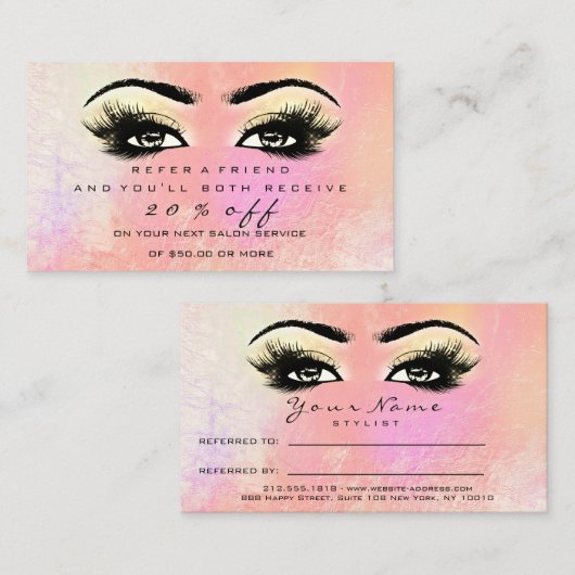 サロン紹介カードピーチ化粧まつげ拡張 紹介カード (正面/裏面)