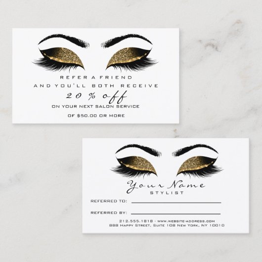 サロン紹介カードメイクアップアーティストホワイトワックスラッシュ 紹介カード (正面/裏面)