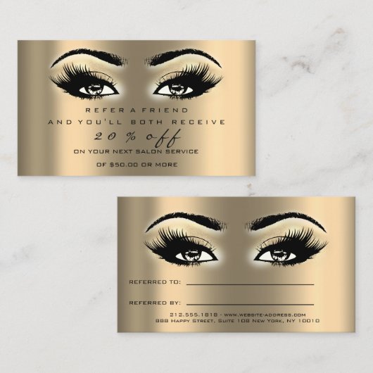 サロン紹介カードメイクアップアーティスト金ゴールドグラムラッシュ 紹介カード (正面/裏面)