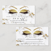 サロン紹介カードメイクアップ金ゴールド大理石ラッシュホワイト 紹介カード (正面/裏面)