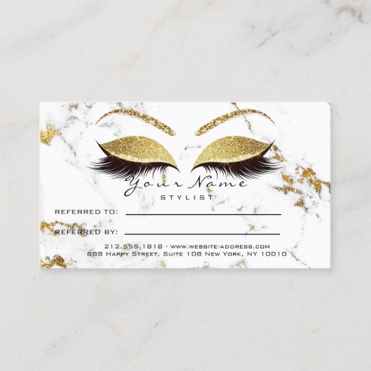 サロン紹介カードメイクアップ金ゴールド大理石ラッシュホワイト 紹介カード (裏面)