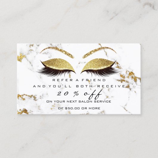 サロン紹介カードメイクアップ金ゴールド大理石ラッシュホワイト 紹介カード (正面)