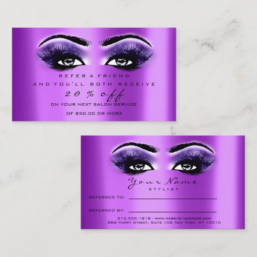 サロン紹介カード紫メイクアップまぶし拡張 紹介カード (正面/裏面)