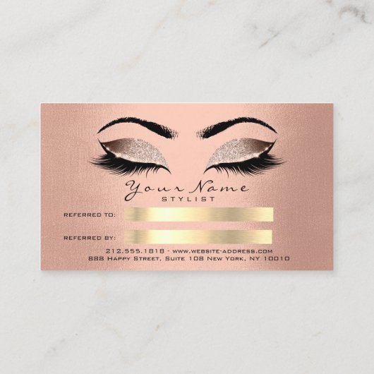 サロン紹介カード赤面バラ金ゴールドメイクアップラッシュ 紹介カード (裏面)