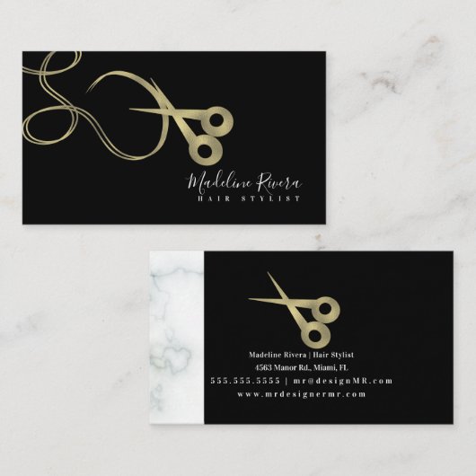 サロン美しいシザーフェイク金ゴールド 名刺 (正面/裏面)