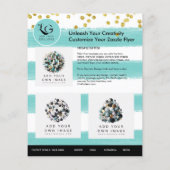 ⭐️サロン美しいティール(緑がかった色)金ゴールドガールシンプルテンプレートロゴ チラシ (裏面)