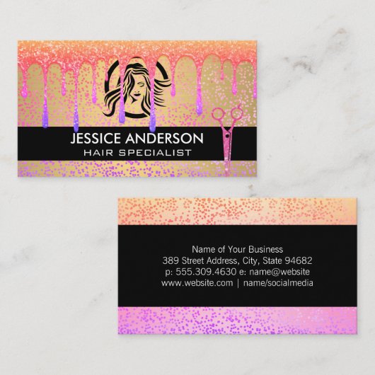 サロン鋏 |美しい |ヘアカラープロダクト 名刺 (正面/裏面)