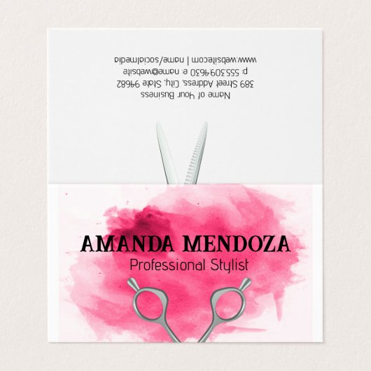 サロン鋏 |赤芸術的水色 名刺 (外部フラット)