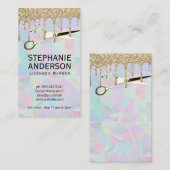 サロン鋏 |金ゴールドグリッタードリップ |幾何学的 名刺 (正面/裏面)