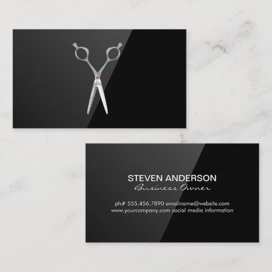 サロン鋏 | 黒の高光沢 名刺 (正面/裏面)
