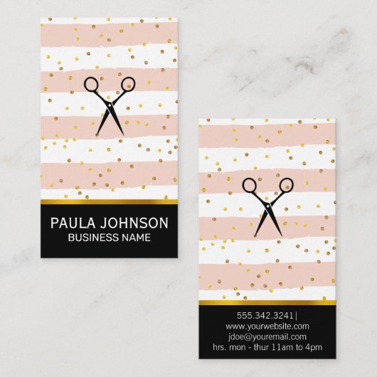 サロン鞘 |金ゴールド紙吹雪ストライプヴィンテージ 名刺 (正面/裏面)