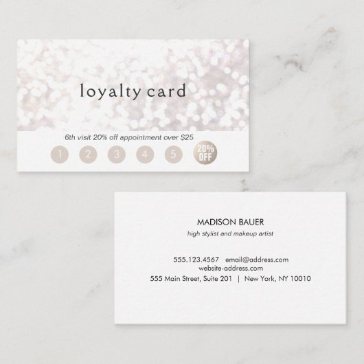 サロン顧客ロイヤリティ6パンチグリッターボーク ロイヤリティカード (正面/裏面)