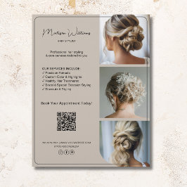 サロン ヘアスタイリスト サービス 3 枚の写真 QR ベージュ チラシ