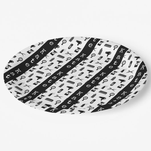 サロン&理容師ヘアドレッサーパターン名前をカスタムする ペーパープレート (アングル)