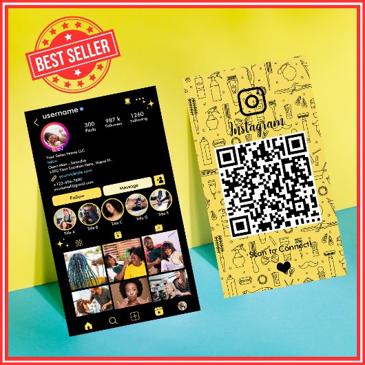 サロンInstagram黄色 |ソーシャルメディアQRコード 名刺