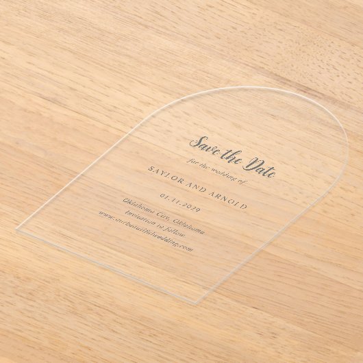 サローモダン結婚式の日付を保存 アクリル招待状 (レイダウン)