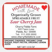 サワーオーガニックさくらんぼジャムカニング名 スクエアシール (正面)