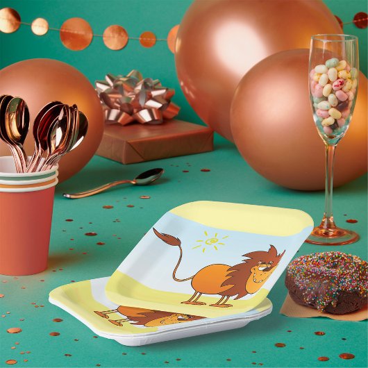 サンおもしろいサファリの動物の漫画のライオン ペーパープレート