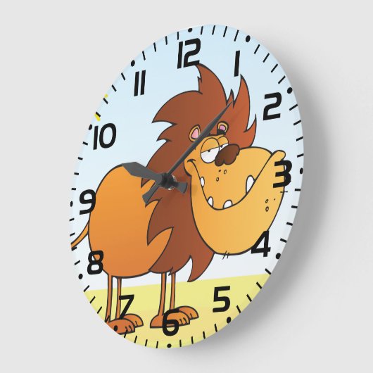 サンおもしろいサファリの動物の漫画のライオン ラージ壁時計 (傾斜)