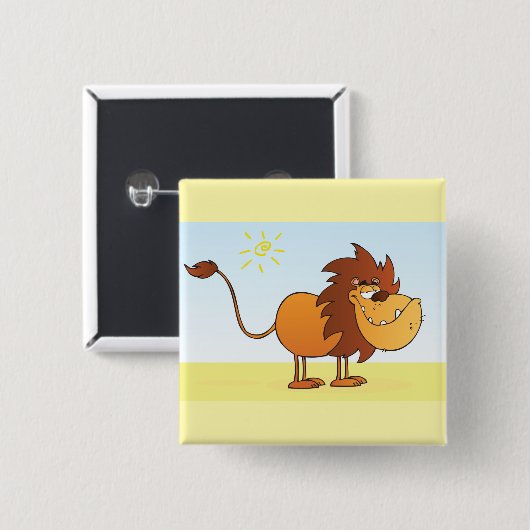 サンおもしろいサファリの動物の漫画のライオン 缶バッジ (正面&裏面)