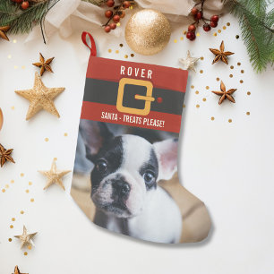 サンおもしろいタクロースの犬の写真と名パーソナライズされた前 スモールクリスマスストッキング
