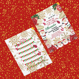 サンすてきタ金ゴールドスノーフレーククリスマス1st誕生日 案内状