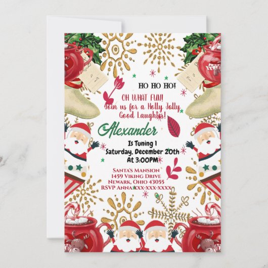 サンすてきタ金ゴールドスノーフレーククリスマス1st誕生日 案内状 (正面)