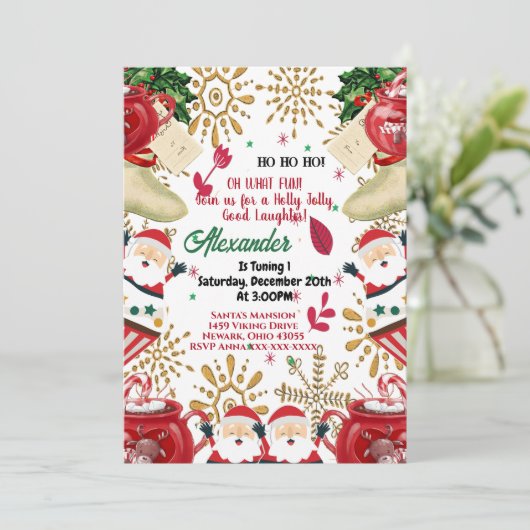 サンすてきタ金ゴールドスノーフレーククリスマス1st誕生日 案内状 (スタンド正面)