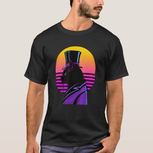 サンの中の紫のタキシードのトップハットと眼鏡の猫 Tシャツ (正面)