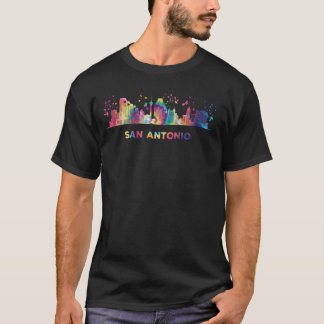 サンアントニアンスカイラインカラフルシティスケープサンアントニ Tシャツ