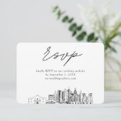 サンアントニオの結婚式 ミニマル スケッチ RSVP エンクロージャーカード (スタンド正面)