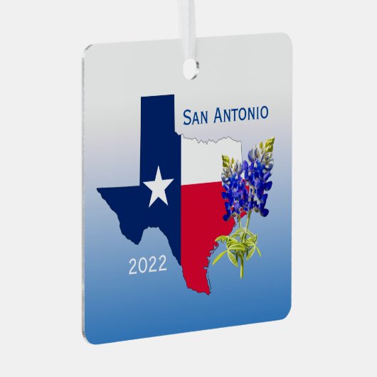サンアントニオテキサス州アウトライン&ブルーボネットオーナメント メタルオーナメント (正面右)