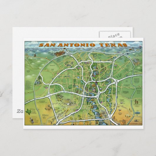 サンアントニオテキサス州マンガの地図 ポストカード (正面/裏面)