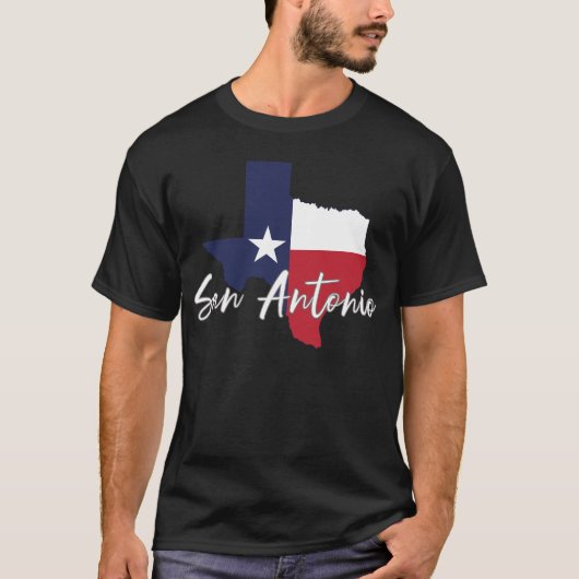 サンアントニオテキサス州国旗の地図と黒 Tシャツ (正面)