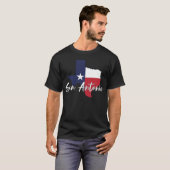 サンアントニオテキサス州国旗の地図と黒 Tシャツ (正面フル)